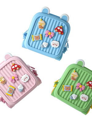 Kids Cartoon Backpack with 3D Cute Charms for Boys & Girls – Pink – Green & Blue