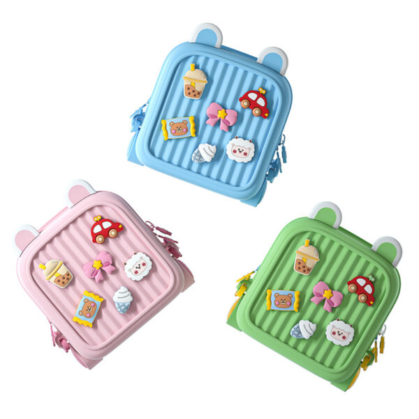 Kids Cartoon Backpack with 3D Cute Charms for Boys & Girls – Pink – Green & Blue